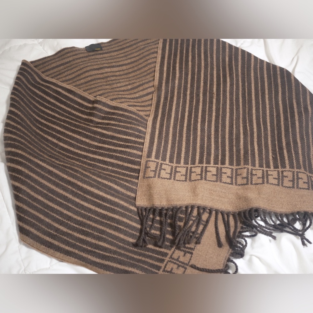 Vintage FENDI Monogram Striped Wool Scarf